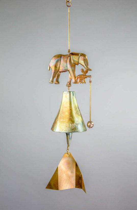 #194EB - Elephant and Her Calf Bronze Windbell