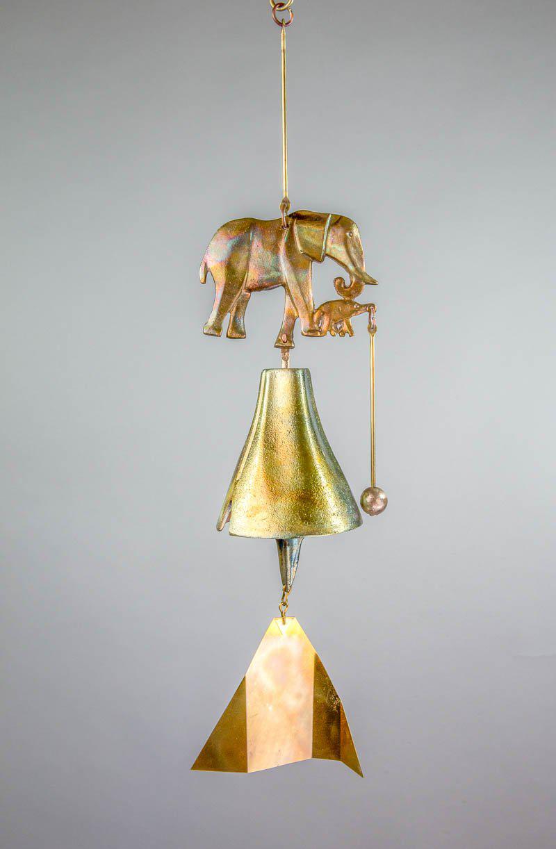 #194EB - Elephant and Her Calf Bronze Windbell