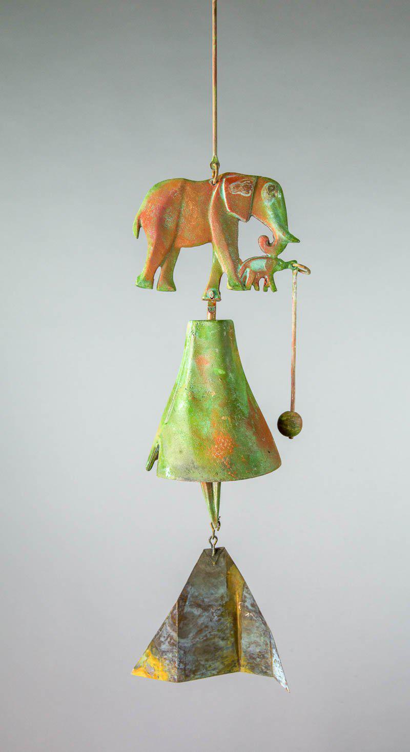 #194EB - Elephant and Her Calf Bronze Windbell