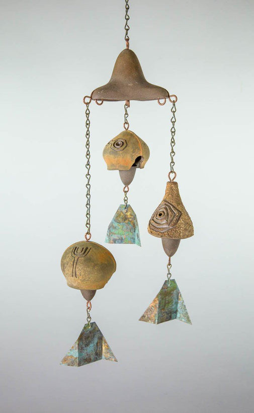 Collection of Hanging Bells. Seventeen Rustic Clay Bells Suspended fro –  Anything Discovered